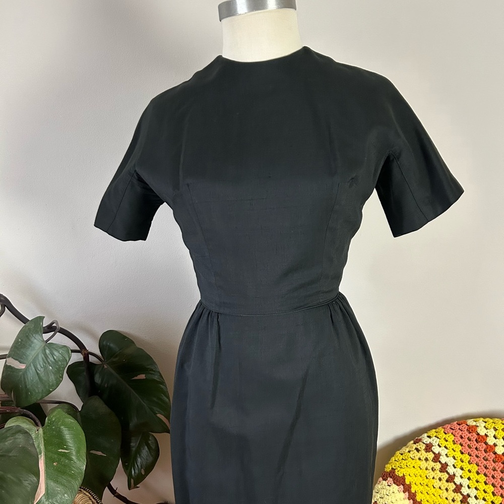 Vintage 50’s Little Black Cocktail Dress Pleated Waist Junior Set Dallas